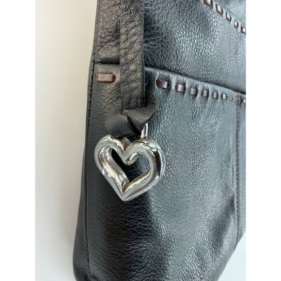 Brighton Koda Black Brown Leather Crossbody Bag Messenger Handbag Silver Tassel - Picture 4 of 13